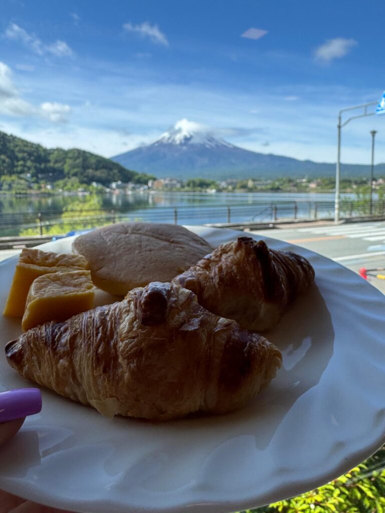 Breakfast with Mount Fuji view at Tominoko Hotel Kawaguchiko
